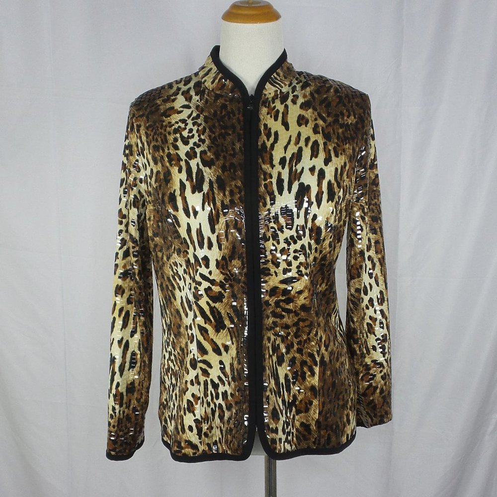 aDRESSing Woman Leopard Print Zip Blouse L